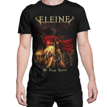Load image into Gallery viewer, Black t-shirt with &#39;Eleine&#39; graphic design featuring a warrior and red banner.